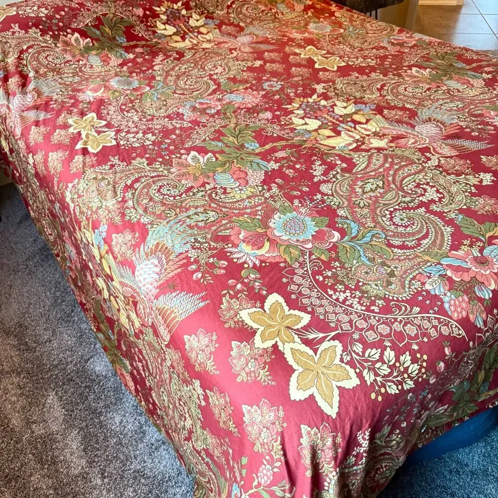 Pottery Barn King Duvet Cover Clara Palampore Red Floral Paisley Bird RETIRED
